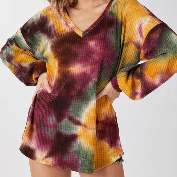 BIBI Tie Dye Waffle Knit Oversized Long Sleeve Shirt - Picture 6 of 16